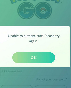 Pokemon GOʾUnable to authenticate[ͼ]